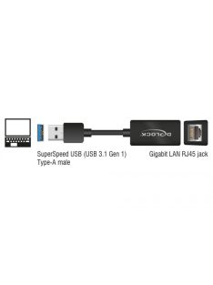   DeLock SuperSpeed USB3.2 Type-A male > Gigabit LAN 10/100/1000 Mbps compact Adapter Black