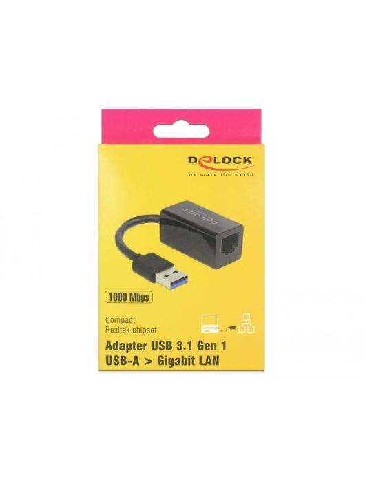 DeLock SuperSpeed USB3.2 Type-A male > Gigabit LAN 10/100/1000 Mbps compact Adapter Black