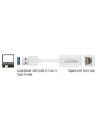 DeLock SuperSpeed USB3.2 Type-A male > Gigabit LAN 10/100/1000 Mbps compact Adapter White