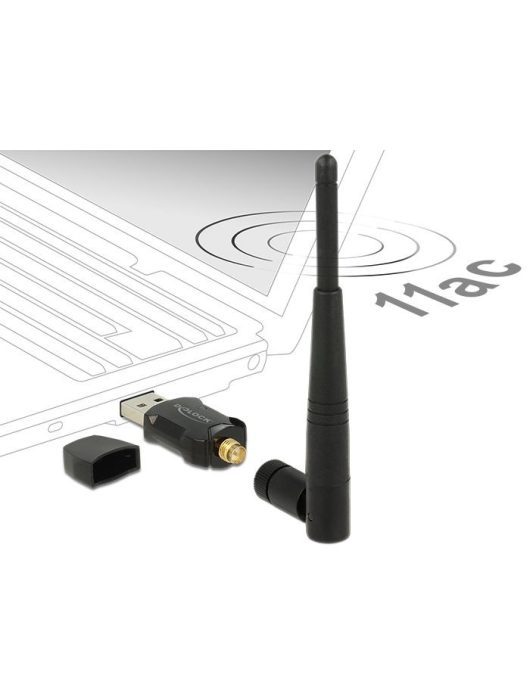 DeLock USB 2.0 Dual Band WLAN ac/a/b/g/n Stick 433 Mbps with external Antenna