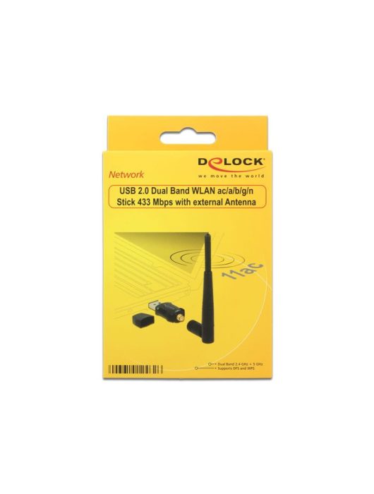 DeLock USB 2.0 Dual Band WLAN ac/a/b/g/n Stick 433 Mbps with external Antenna