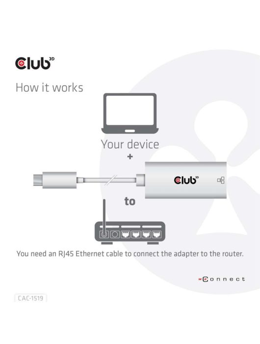 Club3D USB3.2 Gen1 Type-C to Gigabit Ethernet Adapter White
