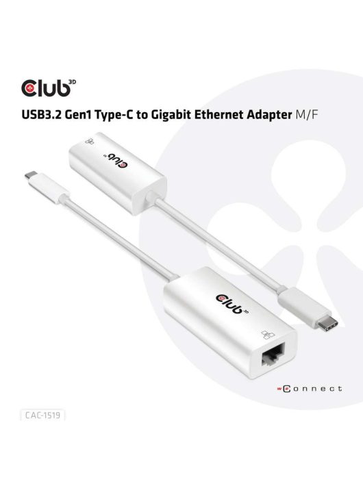 Club3D USB3.2 Gen1 Type-C to Gigabit Ethernet Adapter White