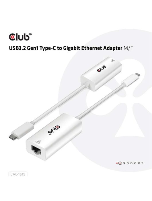 Club3D USB3.2 Gen1 Type-C to Gigabit Ethernet Adapter White