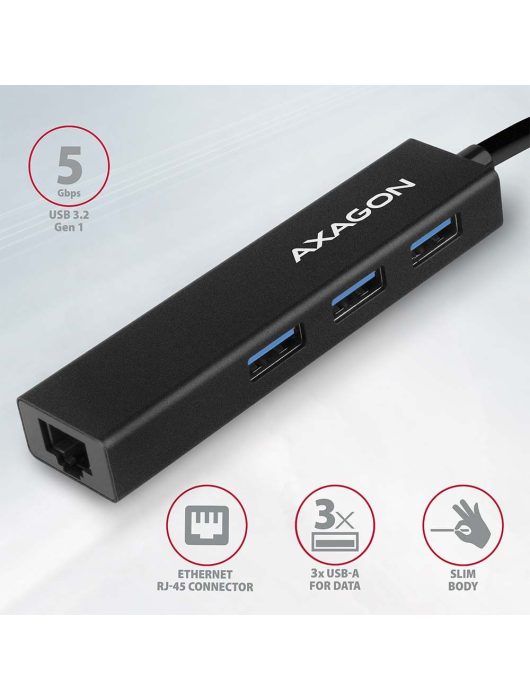 AXAGON HMA-GL3A USB3.2 multiport Hub 3-port + LAN metal black