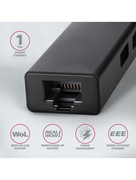 AXAGON HMA-GL3A USB3.2 multiport Hub 3-port + LAN metal black