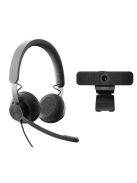 Logitech C925e Webkamera Black + UC-Kompatibilis Zone Wired Headset Black