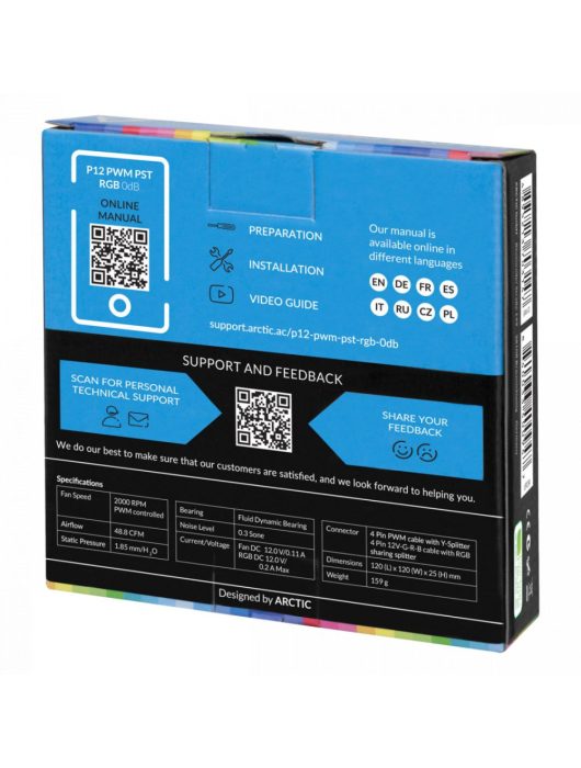 Arctic P12 PWM PST RGB 0dB Black (3db/cs) Value Pack with Controller