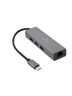   Gembird USB-C Gigabit network adapter with 3-port USB 3.1 hub Grey