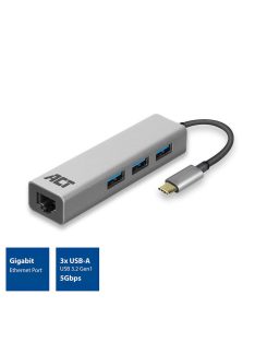 ACT AC7055 USB-C Hub 3 port with Gigabyte Ethernet Grey