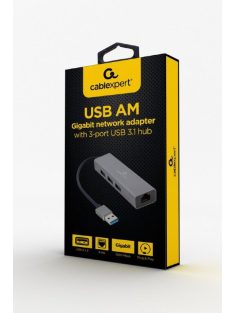   Gembird USB AM Gigabit Network Adapter With 3-port USB 3.0 Hub Grey