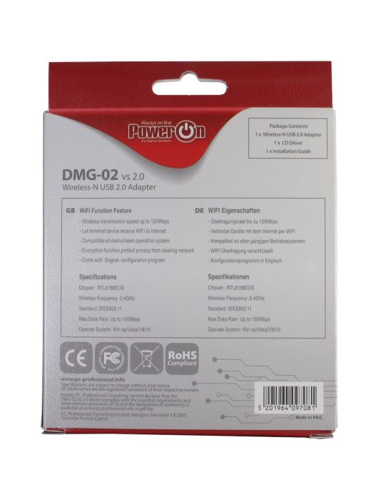 PowerON DMG-02 Wi-Fi 4 USB Nano Adapter