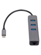 Akyga AK-AD-66 HUB USB Type-C to 3x USB 3.0 Network Card 10/100/1000 15cm