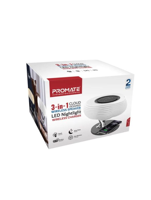 Promate  HomeCloud 3-in-1 Cloud Design Wireless Speaker with LED Nightlight and Wireless Charger Black/White