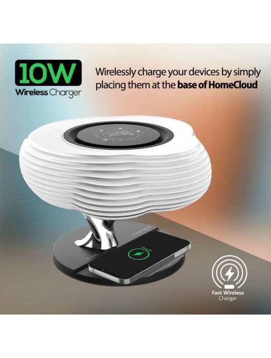 Promate  HomeCloud 3-in-1 Cloud Design Wireless Speaker with LED Nightlight and Wireless Charger Black/White