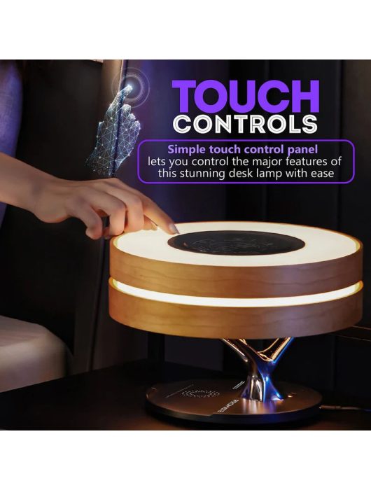 Promate  Mirth 3-in-1 Contemporary Designed Wireless Speaker with Desk Lamp and Wireless Charger Wood