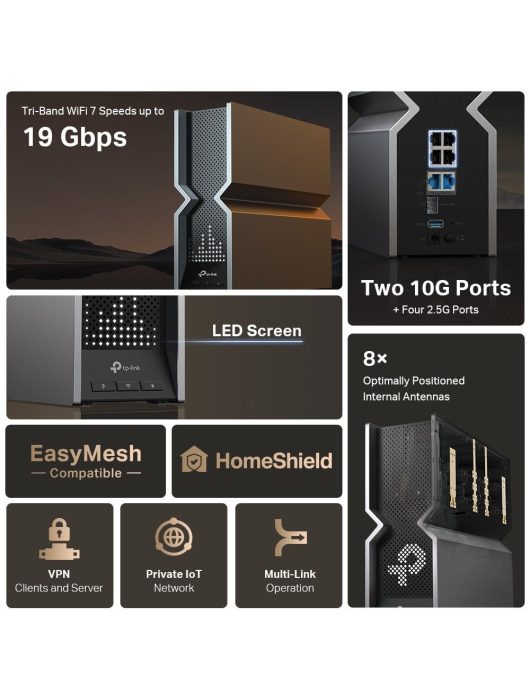 TP-Link Archer BE800 BE19000 Tri-Band Wi-Fi 7 Router