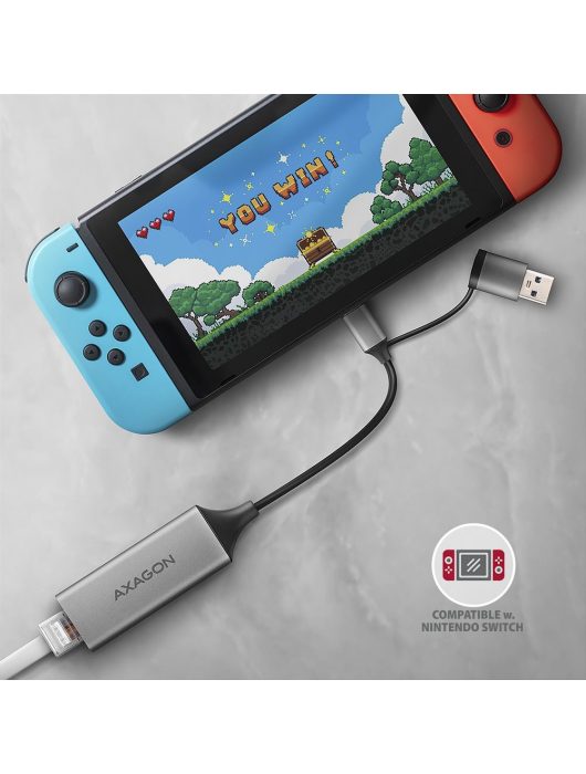 AXAGON ADE-TXCA USB-C + USB-A Gigabit Ethernet Adapter Grey
