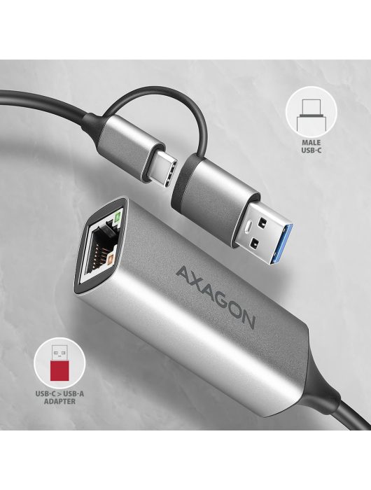 AXAGON ADE-TXCA USB-C + USB-A Gigabit Ethernet Adapter Grey