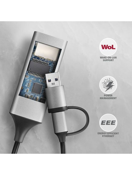 AXAGON ADE-TXCA USB-C + USB-A Gigabit Ethernet Adapter Grey