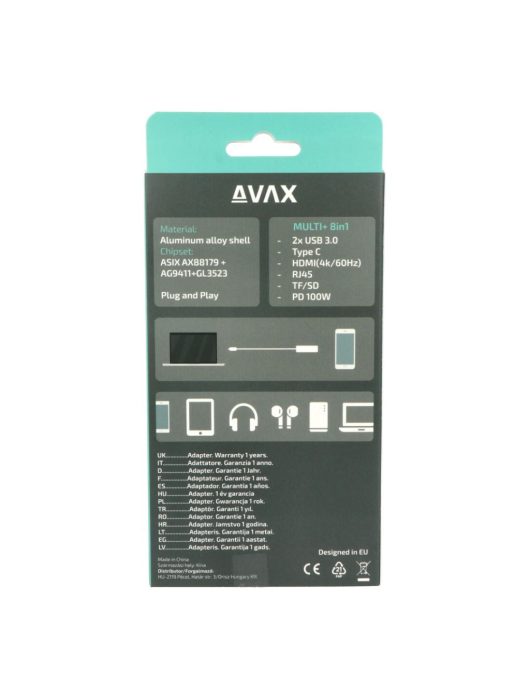 Avax HB612 CONNECT+ 8in1 Multi HUB Black