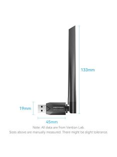   Vention KDTB0 AC650 USB Wi-Fi Dual Band Network Adapter With High Gain Antenna Black
