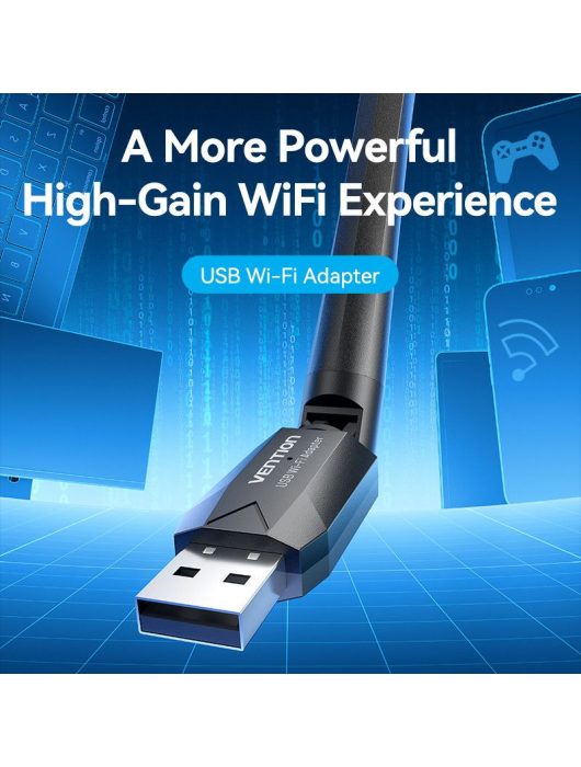 Vention KDTB0 AC650 USB Wi-Fi Dual Band Network Adapter With High Gain Antenna Black