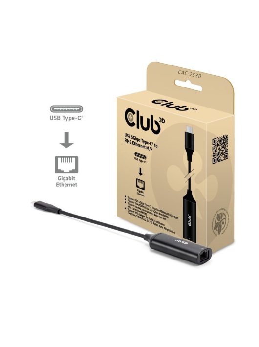 Club3D USB 5Gbps Type-C to RJ45 Ethernet M/F Black
