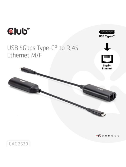 Club3D USB 5Gbps Type-C to RJ45 Ethernet M/F Black