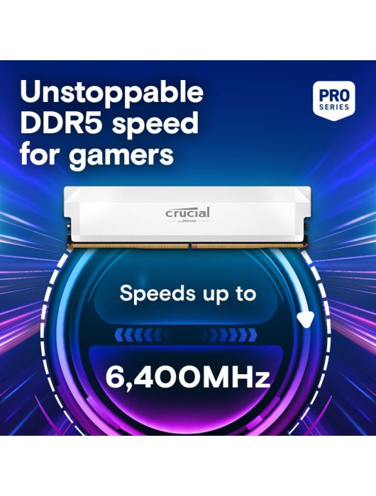 Crucial 64GB DDR5 6400MHz Kit(2x32GB) UDIMM: OC Gaming Memory White