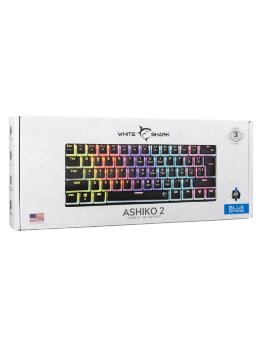 White Shark Ashiko 2 Blue Switches Mechanical 60% Gaming Keyboard Black US