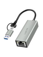 Logilink USB-C to Gigabit Ethernet Adapter with 2-in-1 USB Connection Grey