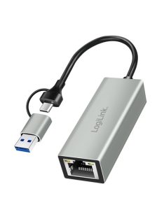   Logilink USB-C to Gigabit Ethernet Adapter with 2-in-1 USB Connection Grey
