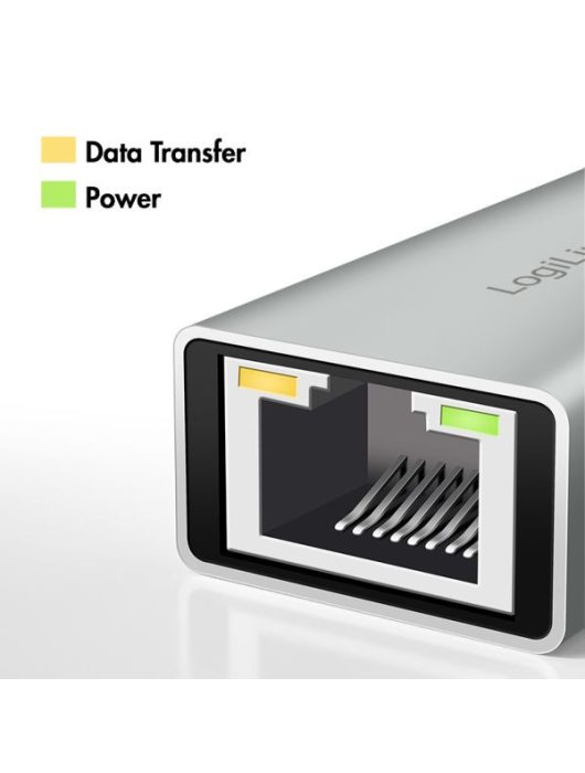 Logilink USB-C to Gigabit Ethernet Adapter with 2-in-1 USB Connection Grey