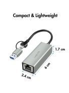 Logilink USB-C to Gigabit Ethernet Adapter with 2-in-1 USB Connection Grey
