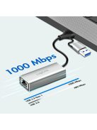 Logilink USB-C to Gigabit Ethernet Adapter with 2-in-1 USB Connection Grey