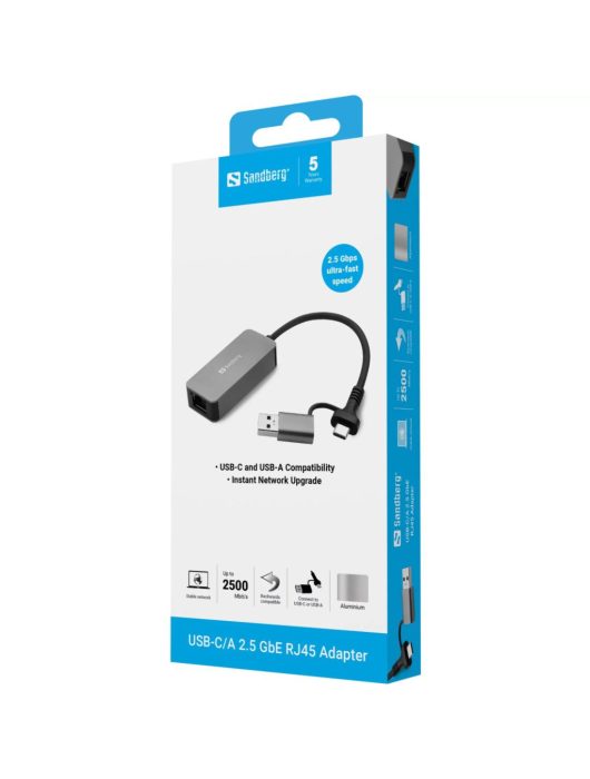 Sandberg USB-C/A 2.5 GbE RJ45 Adapter