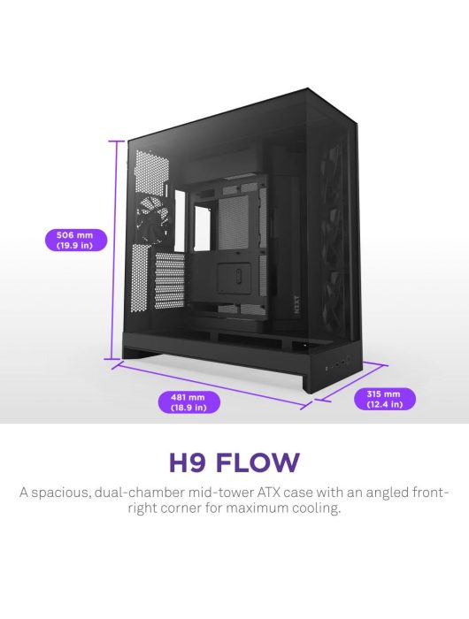 NZXT H9 Flow (2025) Tempered Glass Black