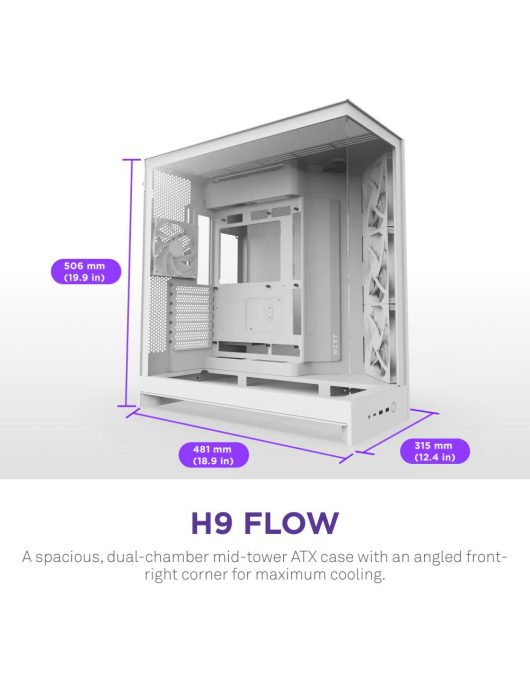 NZXT H9 Flow (2025) Tempered Glass White