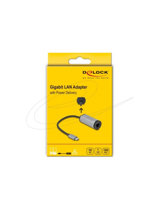 DeLock USB Type-C Adapter to Gigabit LAN with Power Delivery port Grey