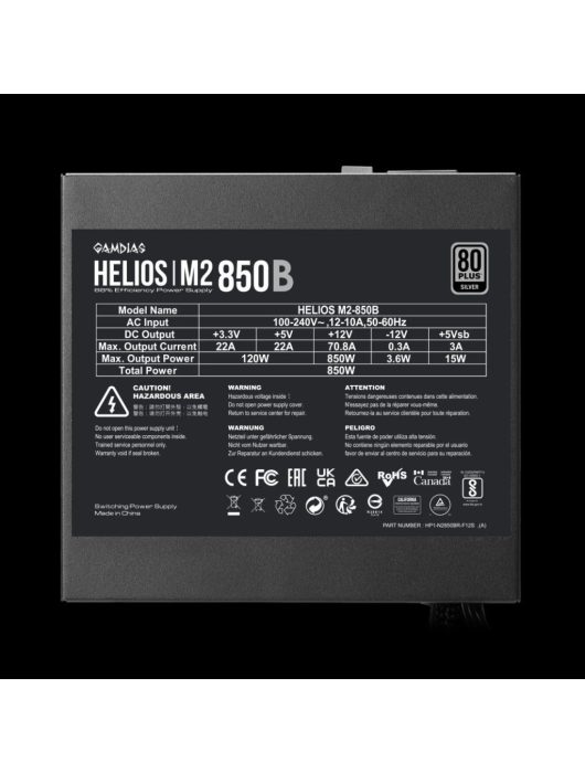 Gamdias 850W 80+ Silver HELIOS M2-850B