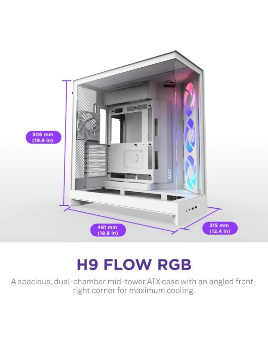 NZXT H9 Flow RGB Tempered Glass White