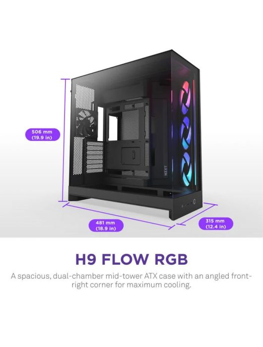 NZXT H9 Flow RGB (2025) Tempered Glass Black