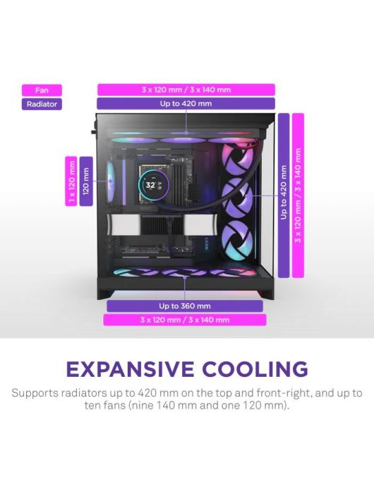 NZXT H9 Flow RGB (2025) Tempered Glass Black