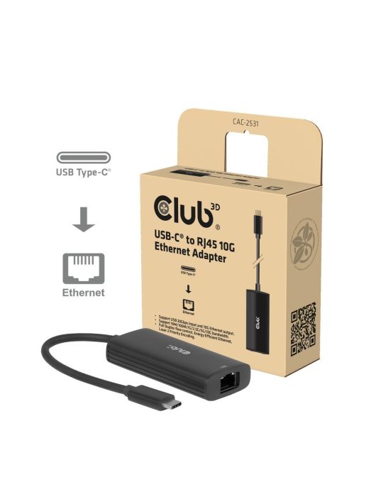 Club3D USB‑C to RJ45 10G Ethernet Black