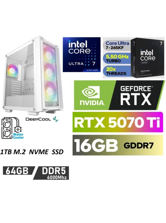 Gamer PC: Intel Core ULTRA 7-265KF 15. Generáció 20magos CPU+ Nvidia RTX 5070 Ti 16GB VGA+ 64GB DDR5 RAM