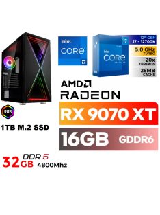   Gamer PC: Intel Core i7 12700KF CPU 12. Generáció + AMD Radeon RX9070XT 16GB VGA+ 32GB DDR5 RAM+1TB SSD