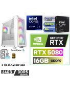 Gamer PC: Intel Core ULTRA 7-265KF 15. Generáció 20magos CPU+ Nvidia RTX 5080 16GB VGA+ 64GB DDR5 RAM+2TB SSD