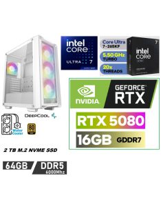   Gamer PC: Intel Core ULTRA 7-265KF 15. Generáció 20magos CPU+ Nvidia RTX 5080 16GB VGA+ 64GB DDR5 RAM+2TB SSD