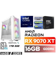   Gamer PC: Intel Core ULTRA 7-265KF 15. Generáció 20magos CPU+AMD Radeon RX9070XT 16GB VGA+ 64GB DDR5 RAM